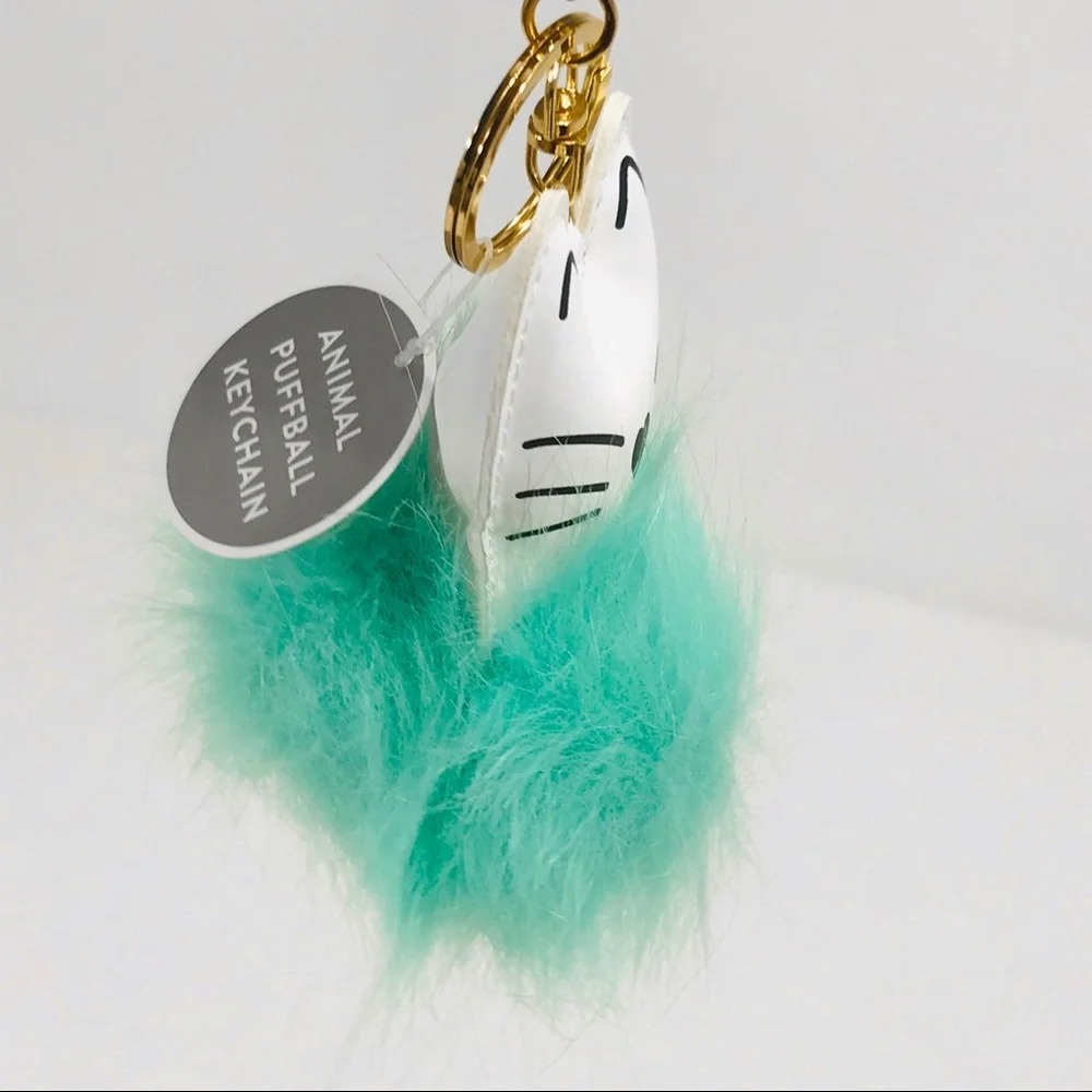 Eccolo Cat Pom Pom Key Chain, Black, White, Blue